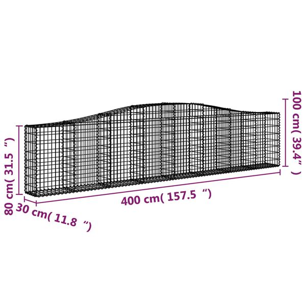 vidaXL Συρματοκιβώτια Τοξωτά 25 τεμ. 400x30x80/100 εκ. Γαλβαν. Ατσάλι