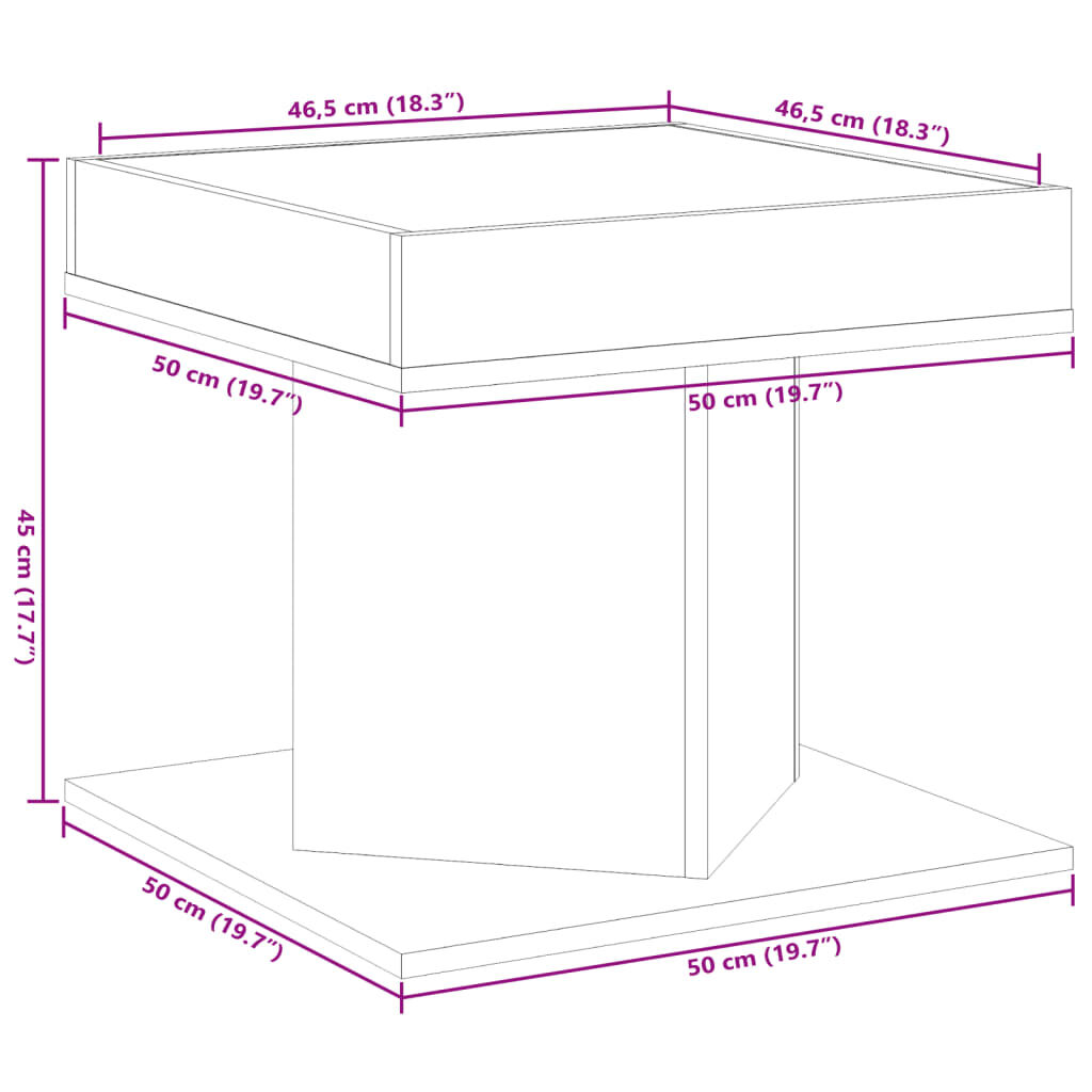 vidaXL Τραπεζάκι Σαλονιού με LED Δρυς 50x50x45 εκ. Επεξεργασμένο Ξύλο