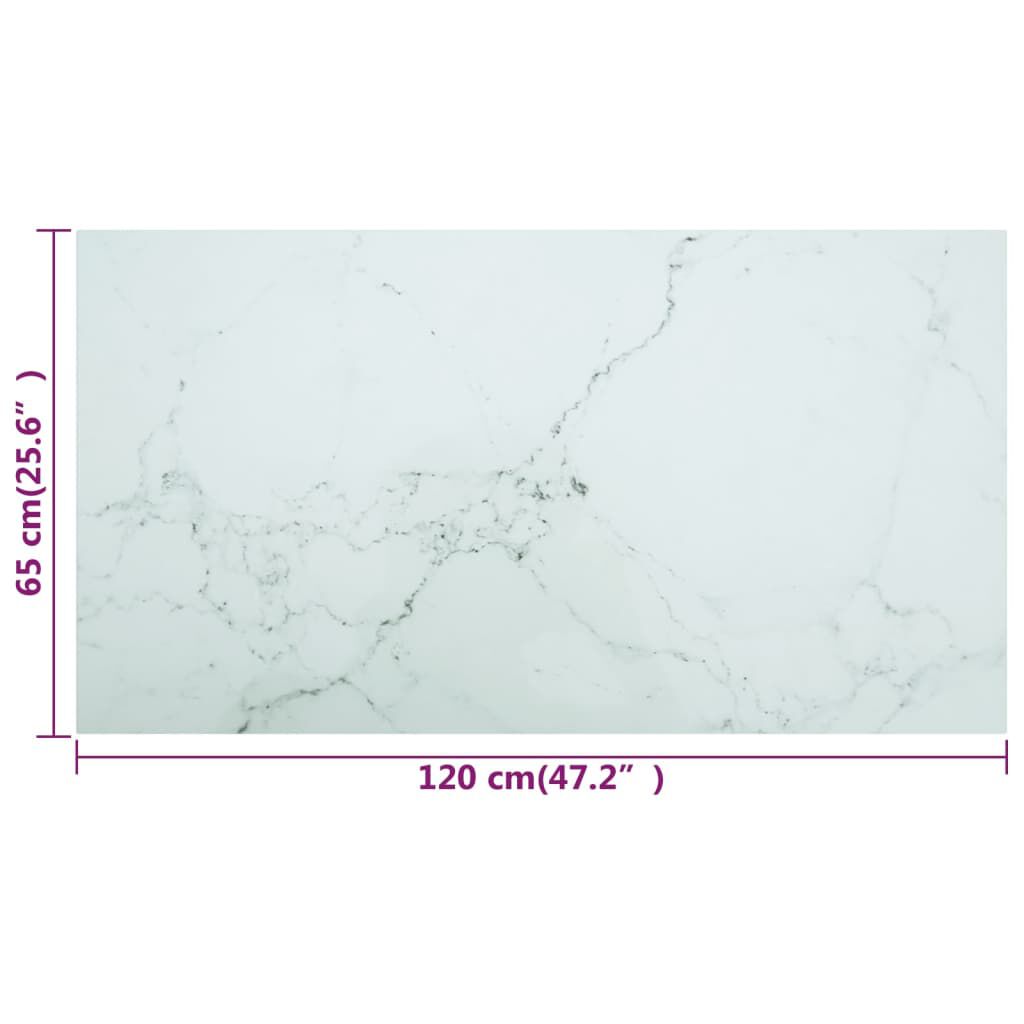 vidaXL Επιφάνεια Τραπεζιού Λευκή 120x65εκ 8χιλ Ψημ. Γυαλί Μαρμ. Σχέδιο