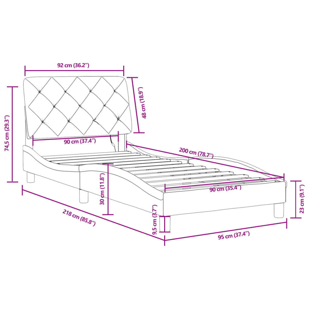 vidaXL Πλαίσιο Κρεβατιού με LED Ανοιχτό Γκρι 90x200 εκ. Βελούδινο