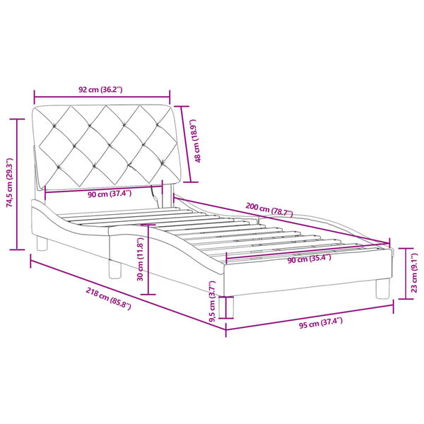 vidaXL Πλαίσιο Κρεβατιού με LED Ανοιχτό Γκρι 90x200 εκ. Βελούδινο