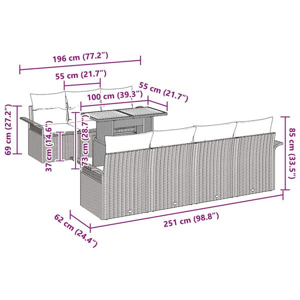 vidaXL Σετ Καναπέ Κήπου με αποθήκευση 8 pcs Γκρι Πολυ ράταν
