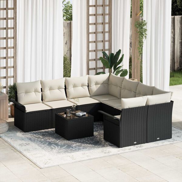 vidaXL Σετ Καναπέ Κήπου 9 pcs Μαύρο και Κρέμα 55 x 55 x 37 εκ