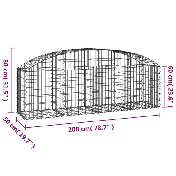 vidaXL Συρματοκιβώτιο Τοξωτό 200x50x60/80εκ. από Γαλβανισμένο Χάλυβα