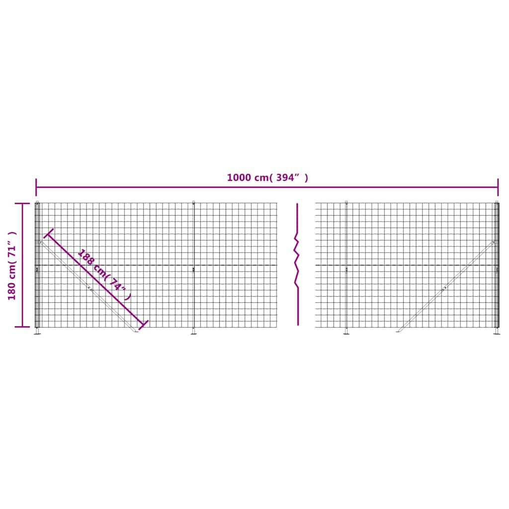 vidaXL Συρματόπλεγμα Περίφραξης Ανθρακί 1,8 x 10 μ. με Βάσεις Φλάντζα