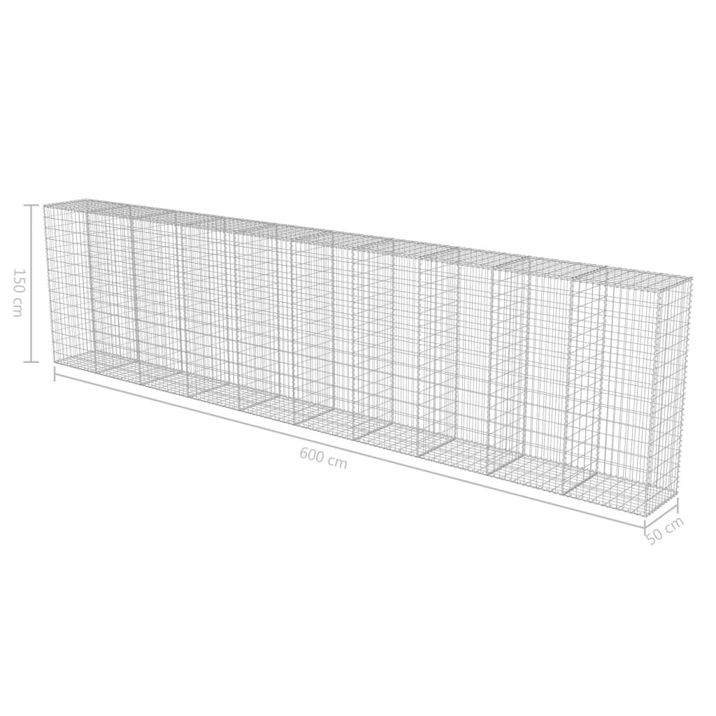 vidaXL Συρματοκιβώτιο Τοίχος 600x50x150 εκ. Γαλβαν.Χάλυβας + Καλύμματα