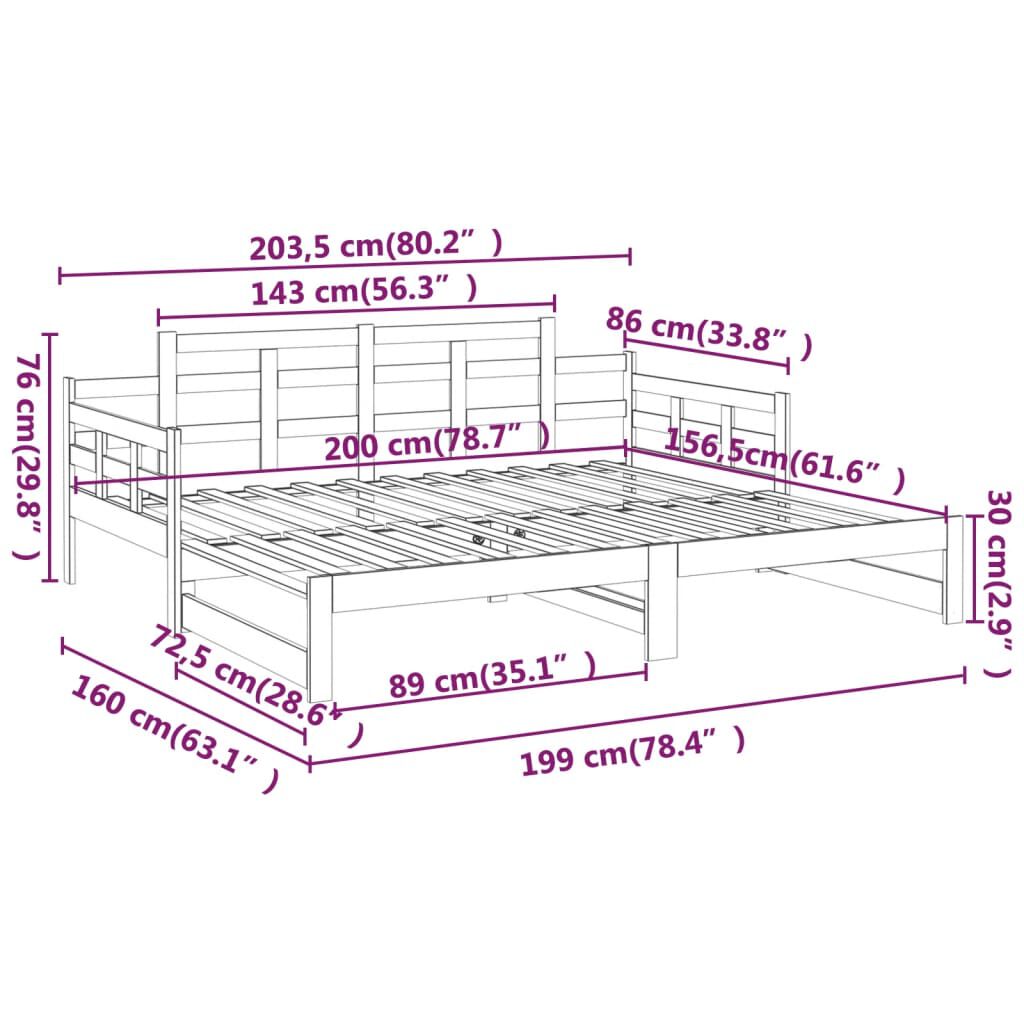 vidaXL Καναπές Κρεβάτι Συρόμενος Μαύρος 2x(80x200) εκ. από Μασίφ Πεύκο