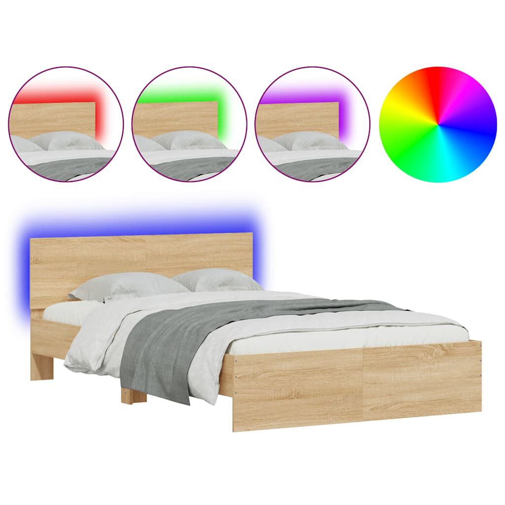 vidaXL Πλαίσιο Κρεβατιού με Κεφαλάρι/LED Sonoma Δρυς 140 x 190 εκ.
