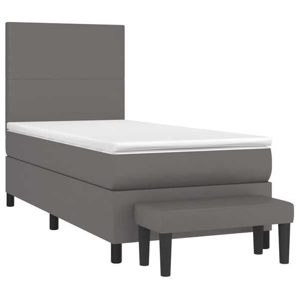 vidaXL Κρεβάτι Boxspring με Στρώμα Γκρι 100x200εκ. από Συνθετικό Δέρμα