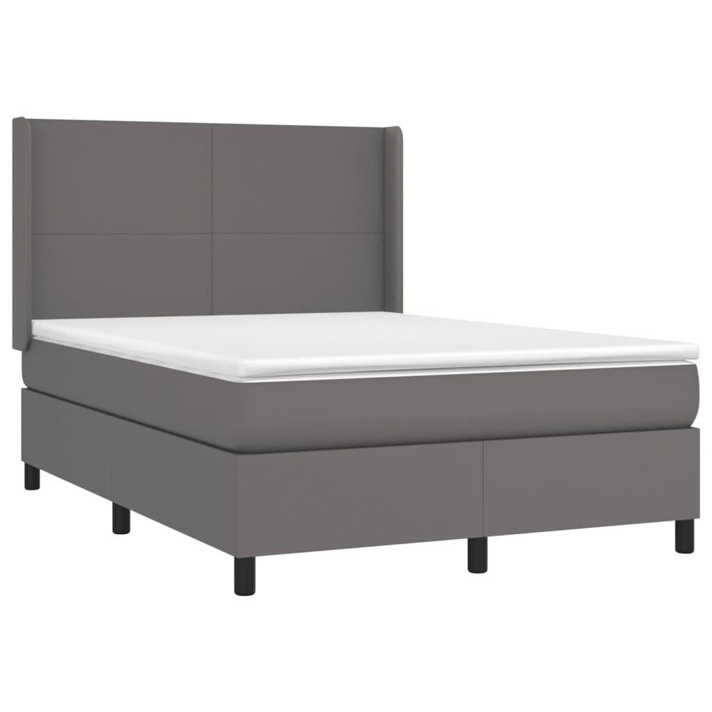 vidaXL Κρεβάτι Boxspring με Στρώμα & LED Γκρι 140x200 εκ. Συνθ. Δέρμα