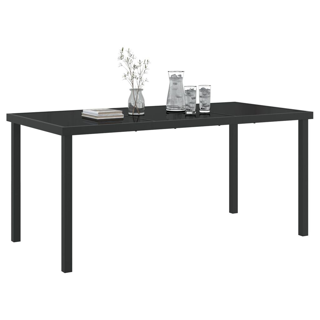 vidaXL Τραπέζι Κήπου Μαύρο 160x80x73 εκ. Σκληρυμένο Γυαλί