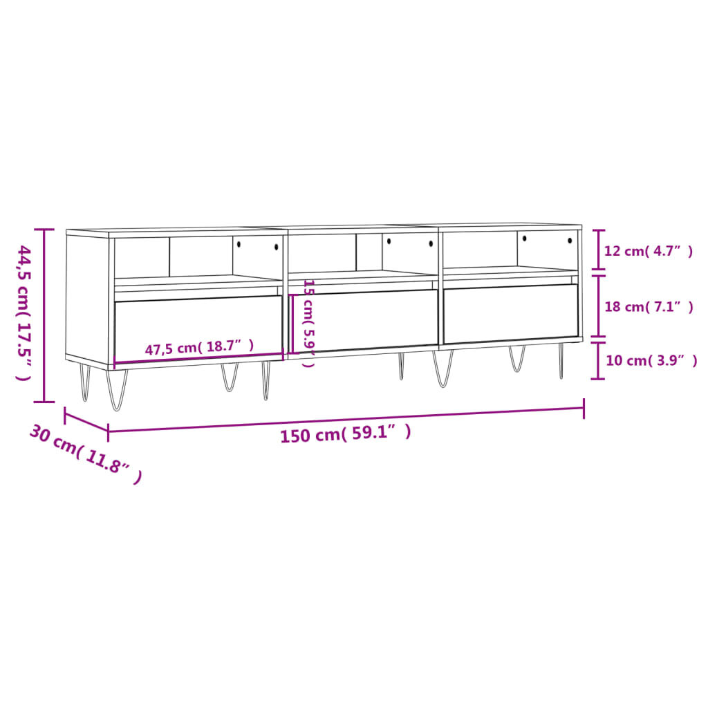 vidaXL Έπιπλο Τηλεόρασης Λευκό 150x30x44,5 εκ. Επεξεργασμένο Ξύλο