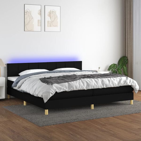 vidaXL &Kappa;&rho;&epsilon;&beta;ά&tau;&iota; Boxspring &mu;&epsilon; &Sigma;&tau;&rho;ώ&mu;&alpha; & LED &Mu;&alpha;ύ&rho;&omicron; 200x200 &epsilon;&kappa;. &Upsilon;&phi;&alpha;&sigma;&mu;ά&tau;&iota;&nu;&omicron;