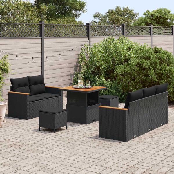 vidaXL Σετ Καναπέ Κήπου με μαξιλάρι 8 pcs Μαύρο Πολυ ράταν