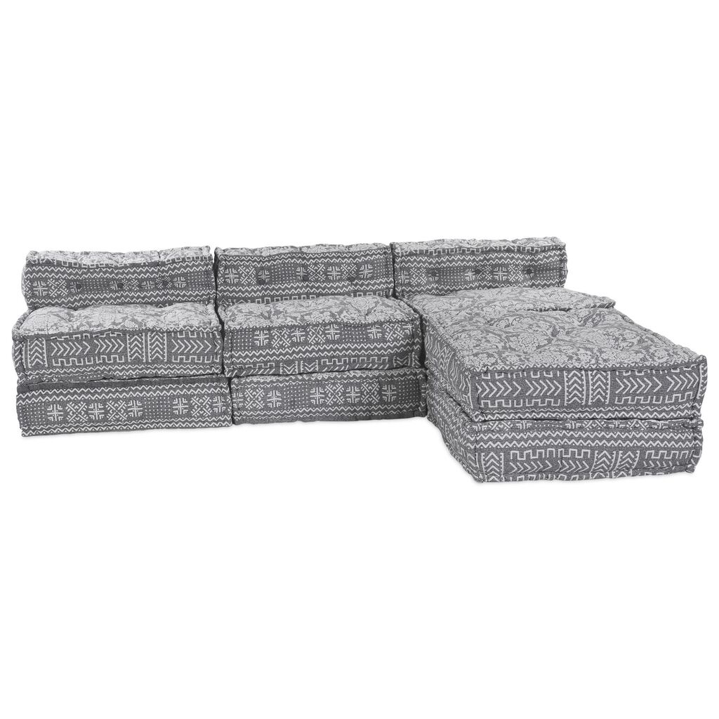 vidaXL Καναπές Με 4 Θέσεις Modular Pouffe, Μετατρέψιμος, Ανοιχτό Γκρι Υφάσμα