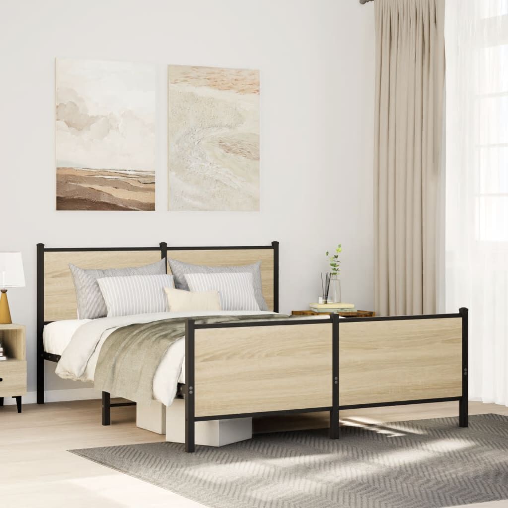 vidaXL Σκελετός Κρεβ. Χωρίς Στρώμα Sonoma Δρυς 140x190 εκ. Μεταλλικό