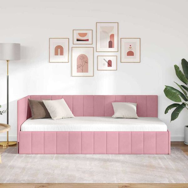 vidaXL Κρεβάτι Γωνίας με κεφαλάρι Ροζ 80 x 200 cm Βελούδο