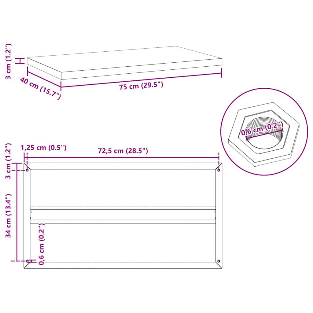 vidaXL Ράφια Τοίχου 2 τεμ. Ασημί 75x40x3 εκ. Ανοξείδωτο Ατσάλι