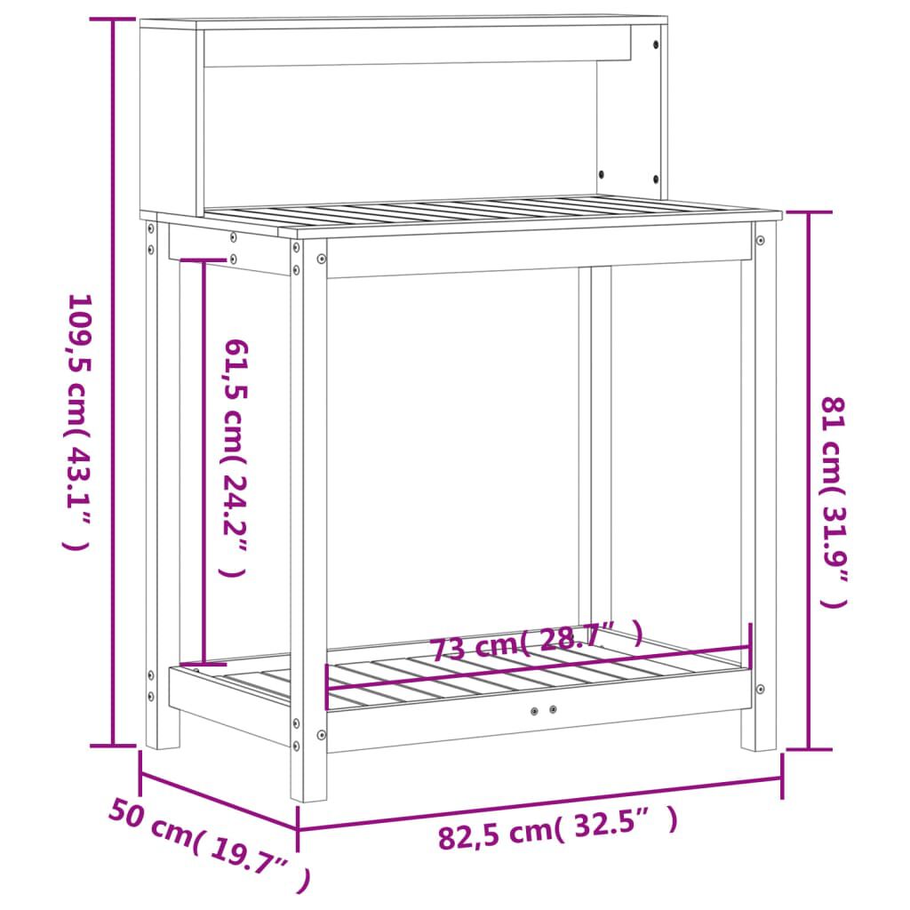 vidaXL Τραπέζι Κηπουρικής με Ράφια 82,5x50x109,5 εκ. Μασίφ Ξύλο Πεύκου