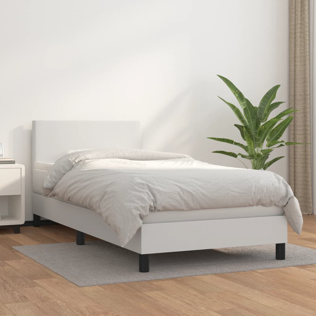 vidaXL Κρεβάτι Boxspring με Στρώμα Λευκό 90x200εκ. από Συνθετικό Δέρμα