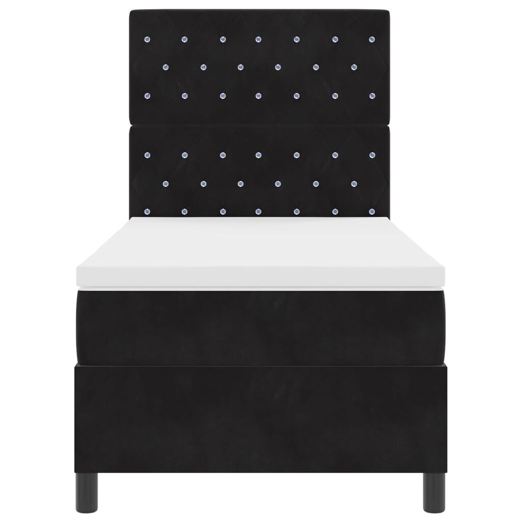 vidaXL Κρεβάτι Box Spring με Στρώμα & LED Μαύρο 100x200 εκ. Βελούδο
