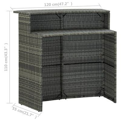 vidaXL Τραπέζι Μπαρ Κήπου Γκρι 120 x 55 x 110 εκ. από Συνθετικό Ρατάν