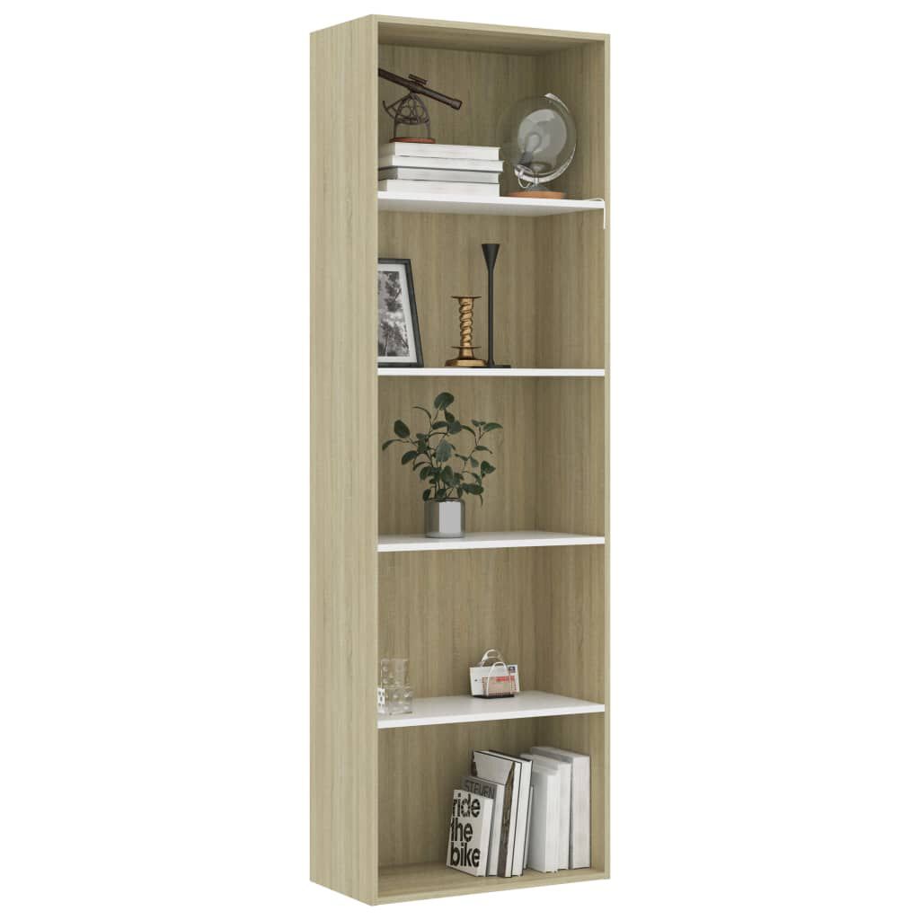 vidaXL Βιβλιοθήκη με 5 Ράφια Λευκό/Sonoma 60x30x189 εκ. Επεξ. Ξύλο