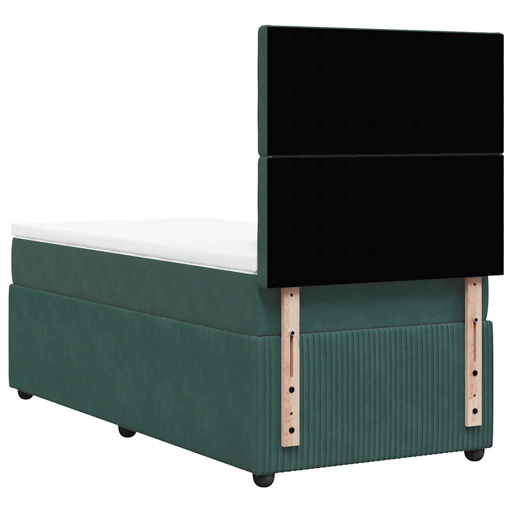vidaXL Κρεβάτι Boxspring με Στρώμα Σκούρο Πράσινο 90x200 εκ. Βελούδινο