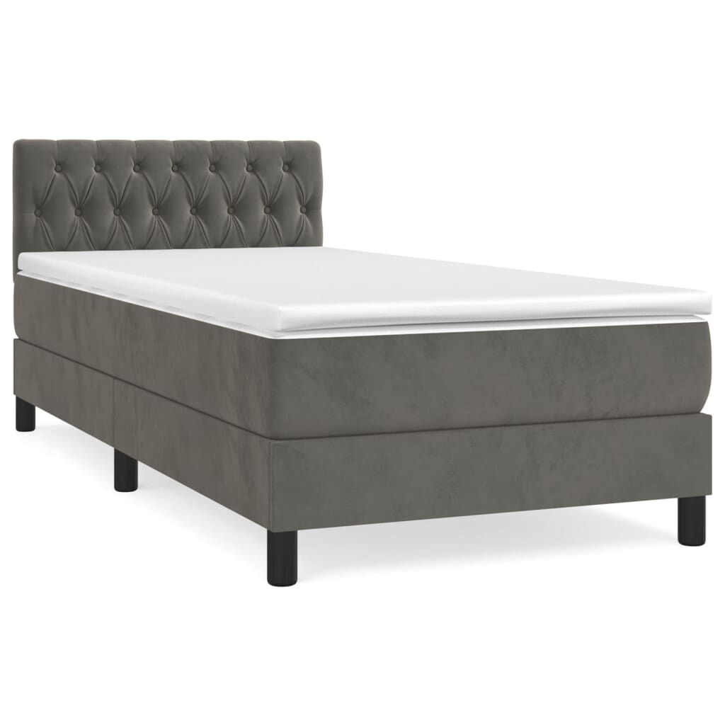 vidaXL Κρεβάτι Boxspring με Στρώμα Σκούρο Γκρι 100x200 εκ. Βελούδινο