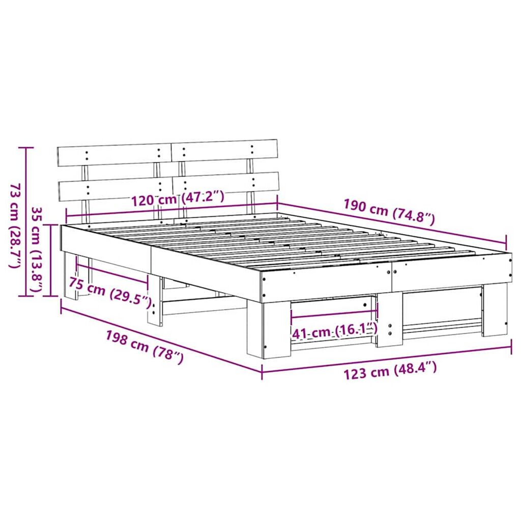 vidaXL Σκελετός Κρεβατιού Καφέ 120 x 190 cm Μασίφ ξύλο πεύκου