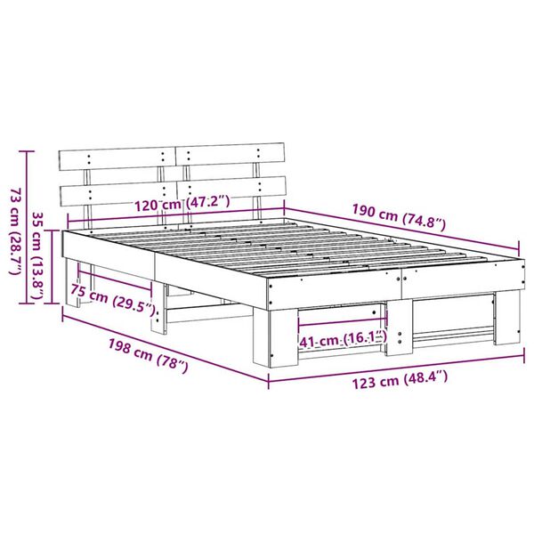 vidaXL Σκελετός Κρεβατιού Καφέ 120 x 190 cm Μασίφ ξύλο πεύκου