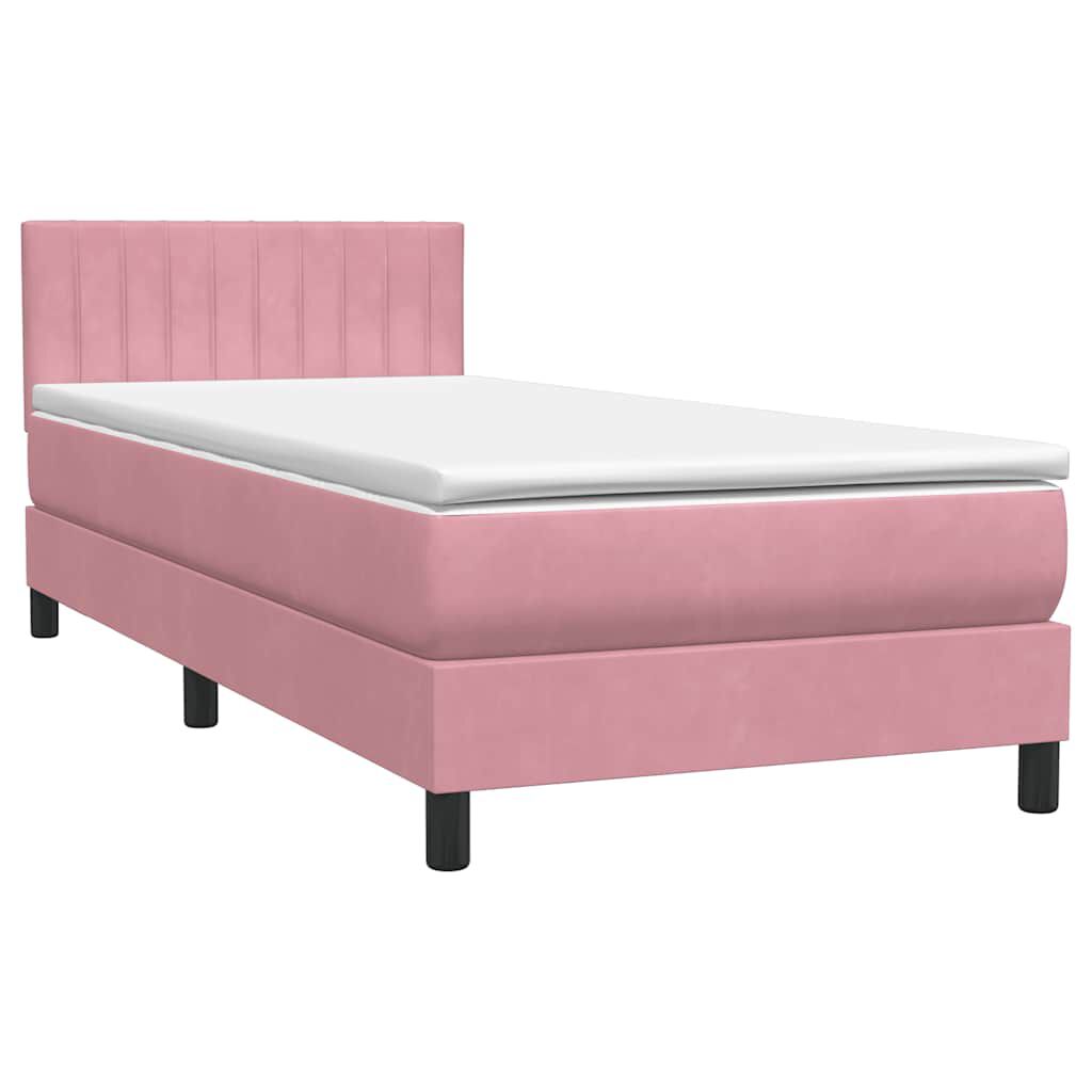 vidaXL Box Spring κρεβάτι με στρώμα ροζ 90x210 εκ. Βελούδινο