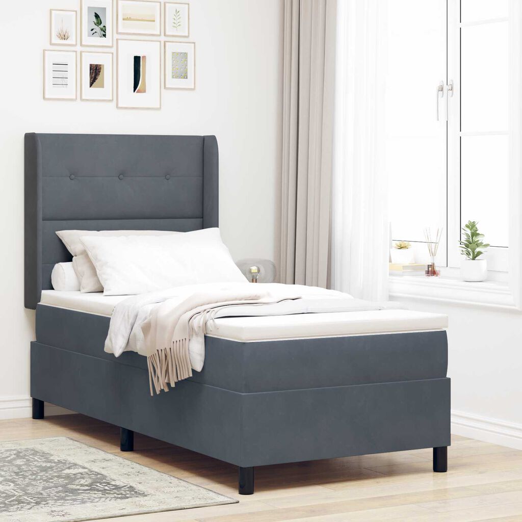 vidaXL Κρεβάτι Box Spring LED με Στρώμα Σκούρο γκρι 80 x 200 cm