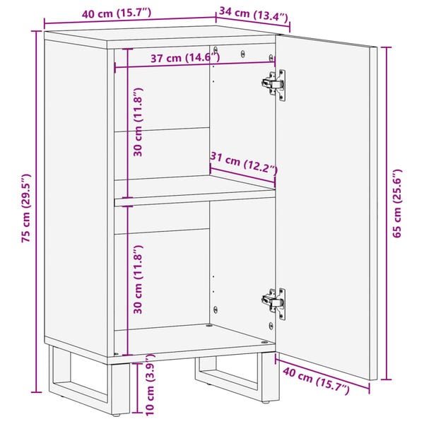 vidaXL Ντουλάπι 40x34x75 εκ. από Μασίφ Ξύλο Ακακίας