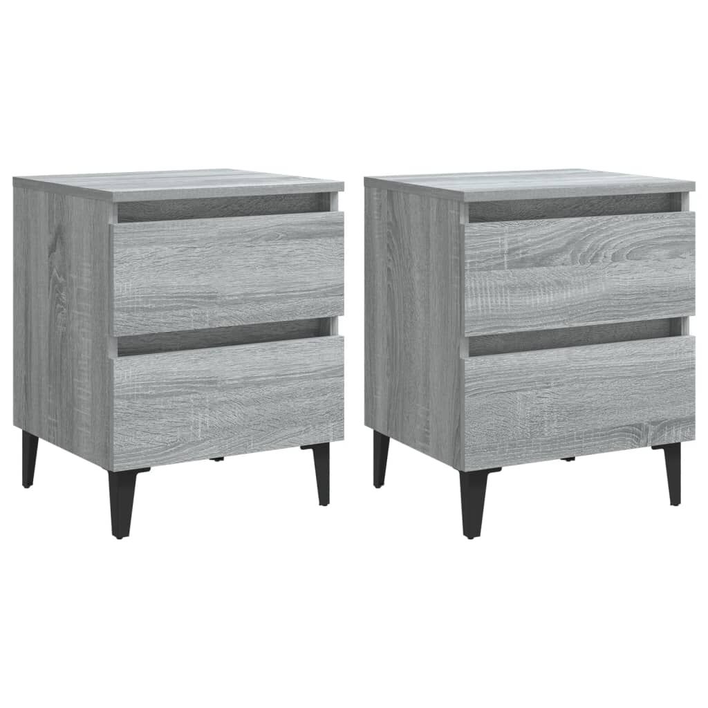 vidaXL Κομοδίνα 2 τεμ. Γκρι Sonoma 40 x 35 x 50 εκ. με Μεταλλικά Πόδια