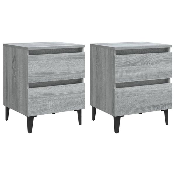 vidaXL Κομοδίνα 2 τεμ. Γκρι Sonoma 40 x 35 x 50 εκ. με Μεταλλικά Πόδια