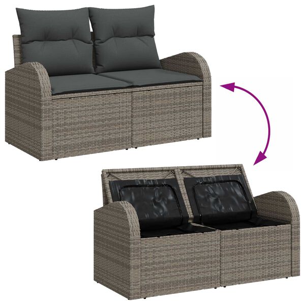 vidaXL Σετ Καναπέ Κήπου 7 pcs Γκρι Πενταθέσιος Ρατάν & Ξύλο