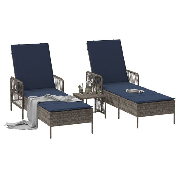 vidaXL Ξαπλώστρα 2-πρόσωπο 2 pcs Γκρι 35 x 35 x 32 εκ. συνθετικό ρατάν
