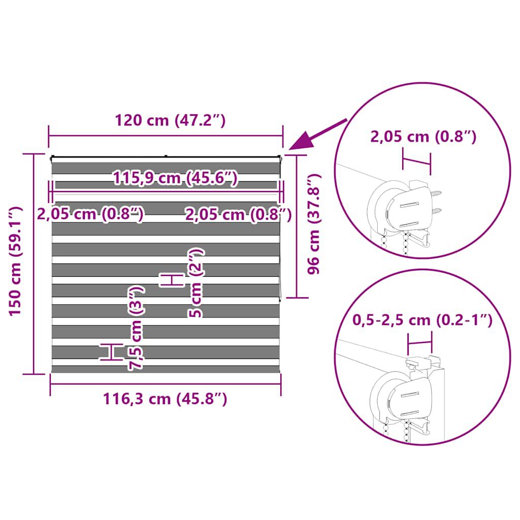 vidaXL Ζέβρα τυφλή Ανοιχτό Γκρι Πλάτος υφάσματος 115,9 εκ. Πολυεστέρας