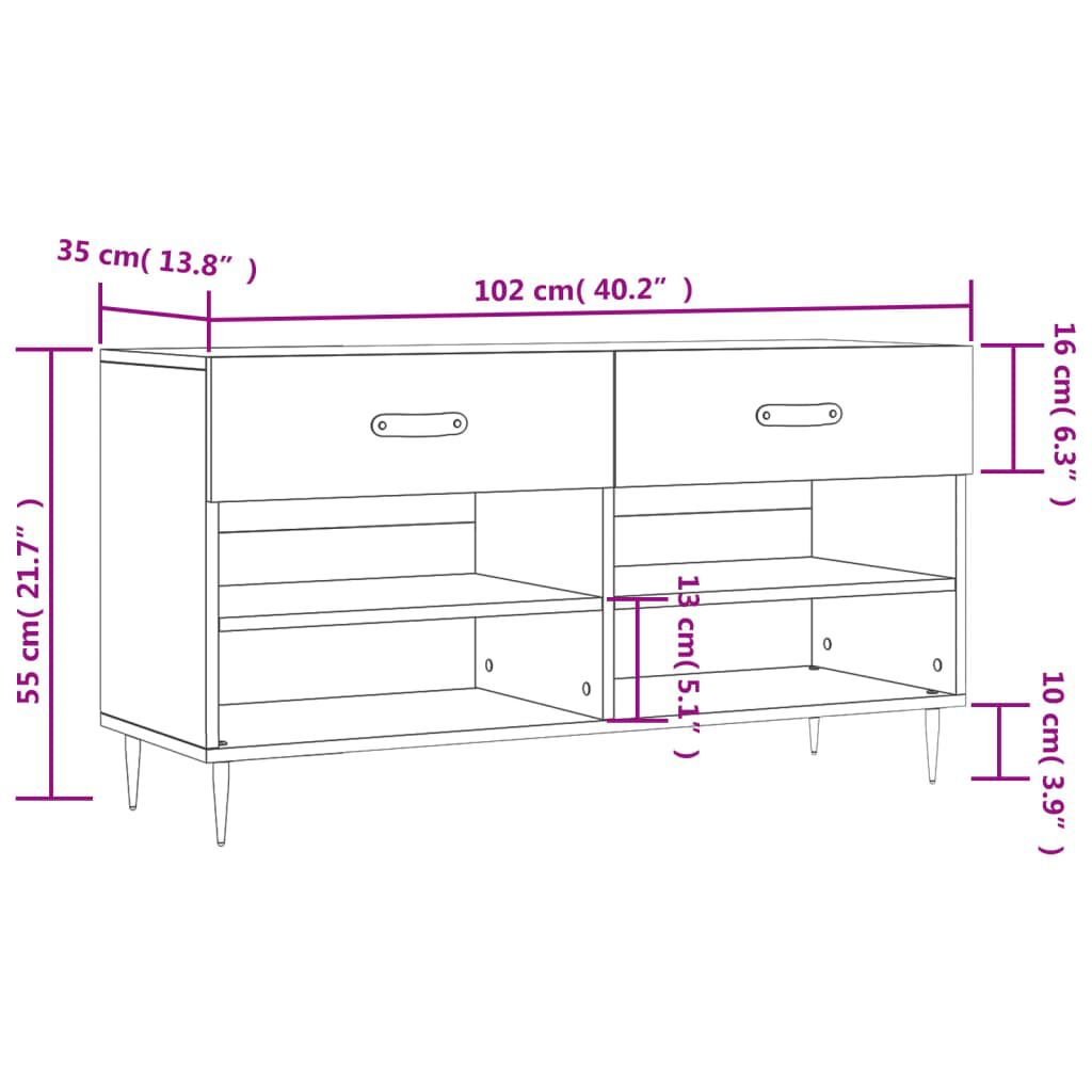vidaXL Παπουτσοθήκη Sonoma Δρυς 102x35x55 εκ. από Επεξεργασμένο Ξύλο
