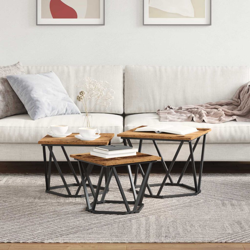vidaXL Τραπεζάκι σαλονιού 3 pcs Παλαιό ξύλο 50 x 50 x 40 cm