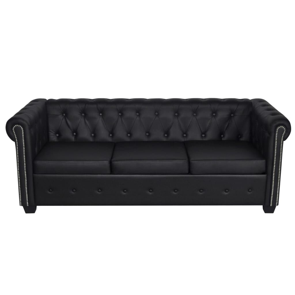 vidaXL Καναπές Τριθέσιος Chesterfield Μαύρος από Συνθετικό Δέρμα