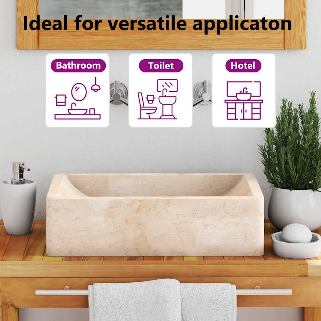 vidaXL Νιπτήρας Γυαλιστερό Κρεμ 45 x 30 x 12 εκ. Μαρμάρινος