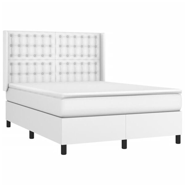 vidaXL Κρεβάτι Boxspring με Στρώμα & LED Λευκό 140x200 εκ. Συνθ. Δέρμα