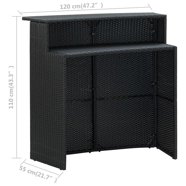 vidaXL Τραπέζι Μπαρ Κήπου Μαύρο 120x55x110 εκ. από Συνθετικό Ρατάν