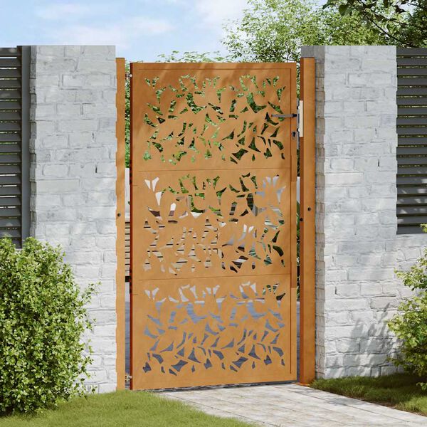 vidaXL Πύλη κήπου 105x155 cm από χάλυβα με φύλλα καιρικές συνθήκες