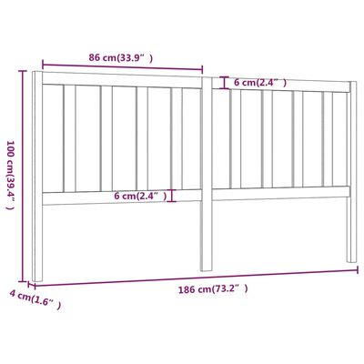 vidaXL Κεφαλάρι Κρεβατιού Λευκό 186 x 4 x 100 εκ. Μασίφ Ξύλο Πεύκου