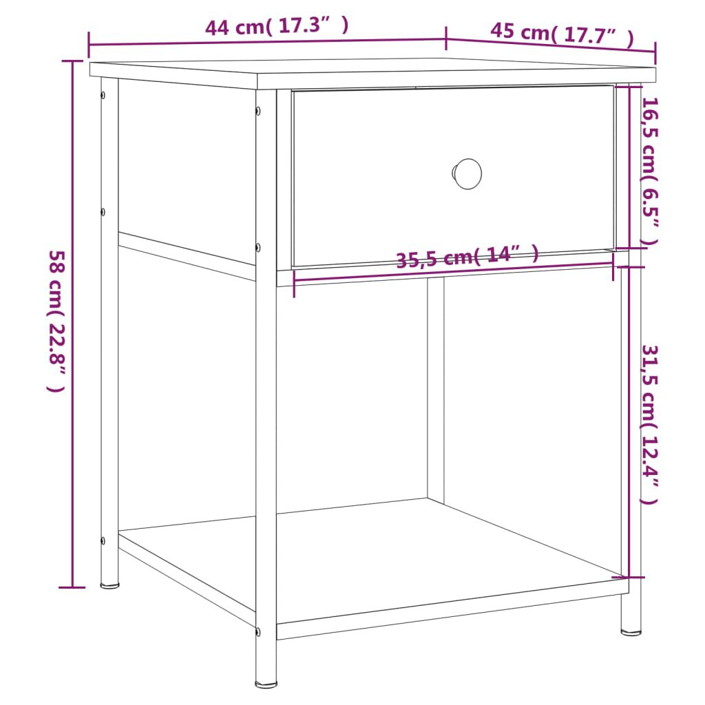 vidaXL Κομοδίνα 2 τεμ. Μαύρα 44 x 45 x 58 εκ. από Επεξεργασμένο Ξύλο