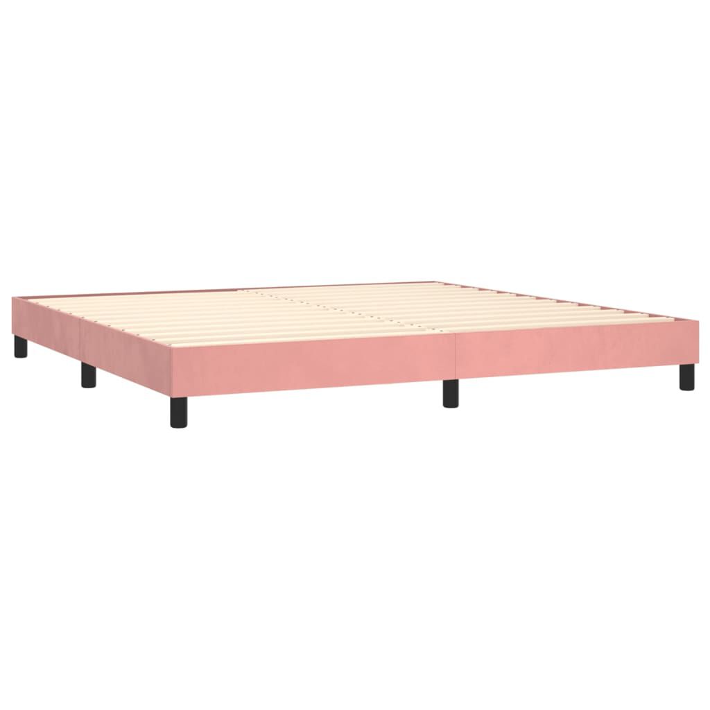 vidaXL Κρεβάτι Boxspring με Στρώμα & LED Ροζ 200x200 εκ. Βελούδινο