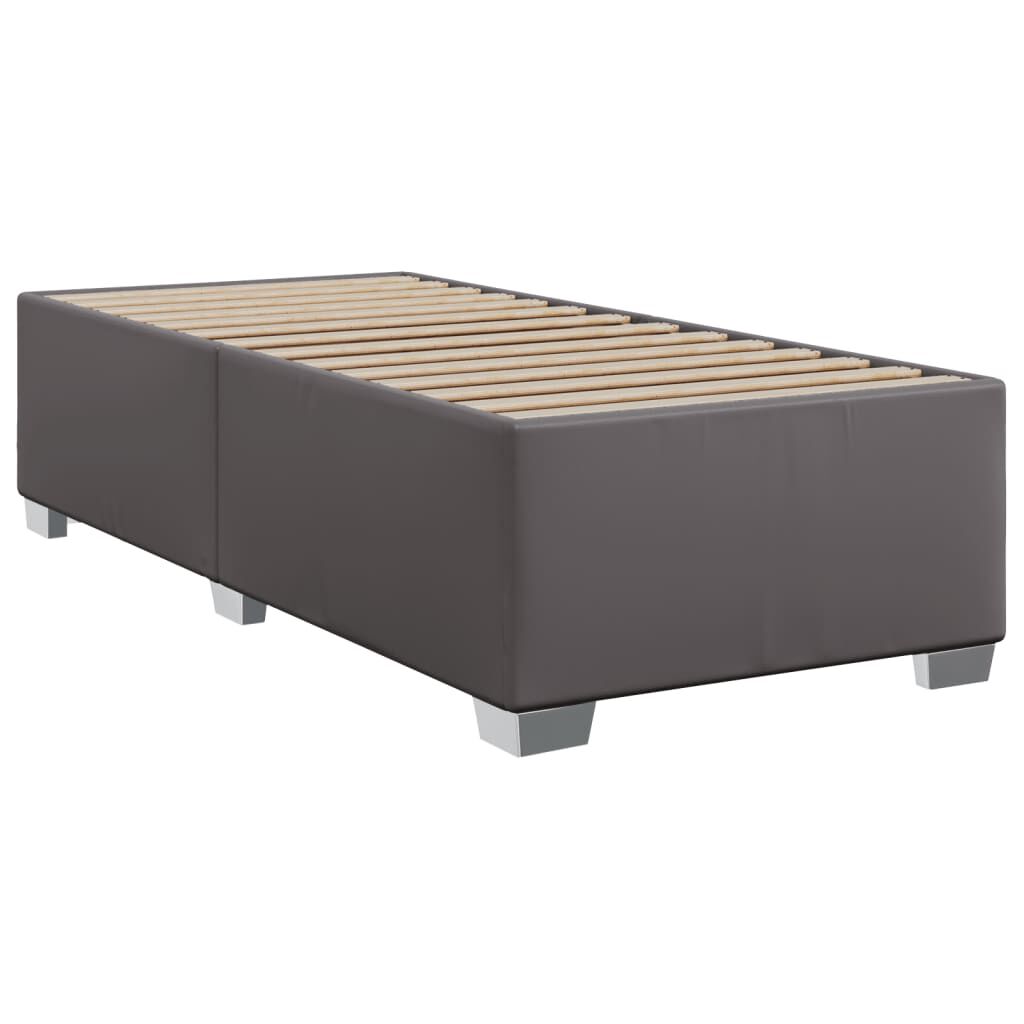 vidaXL Κρεβάτι Boxspring με Στρώμα Γκρι 90x200 εκ. από Συνθετικό Δέρμα